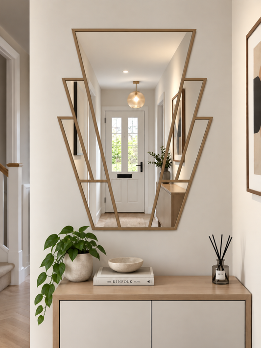 Art deco, geometric style wall mirror in gold