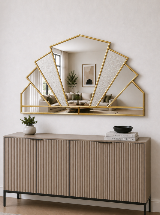 Overmantle Art Deco Wall Mirror in Brass