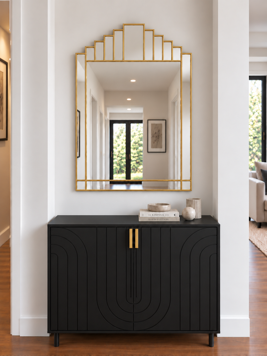 Art deco style wall mirror in brass