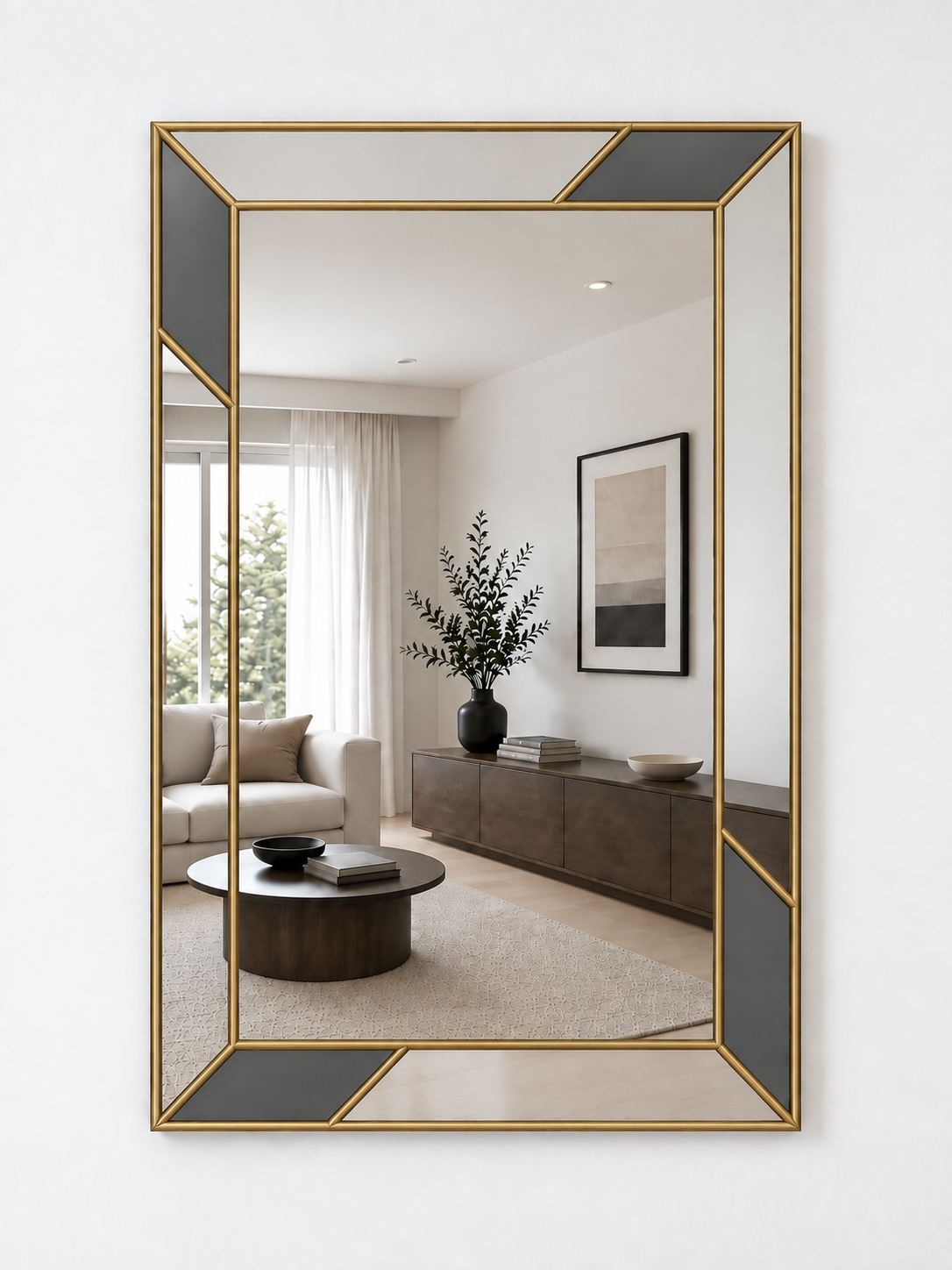 Grey wall Mirror in Brass