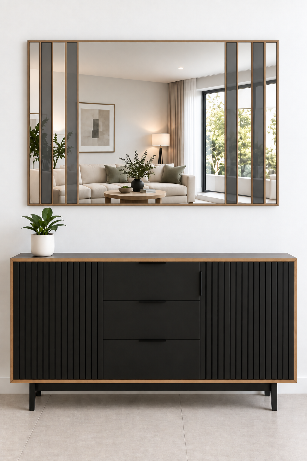 Contemporary large grey tinted overmantle mirror in gold