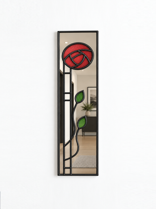 Mackintosh single rose with leaves mirror in black