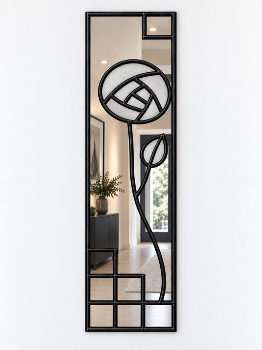 Mackintosh rose wall mirror with square detailing in black