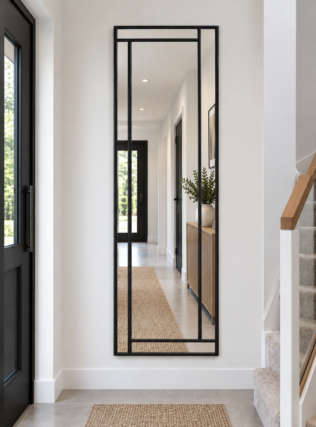 A full length contemporary mirror in black